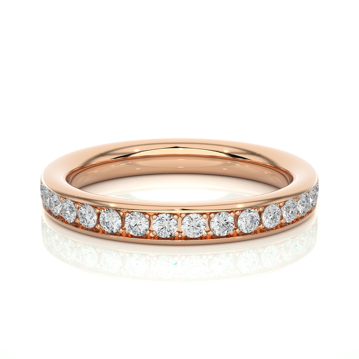 Moissanite ring with bead bright setting rose gold