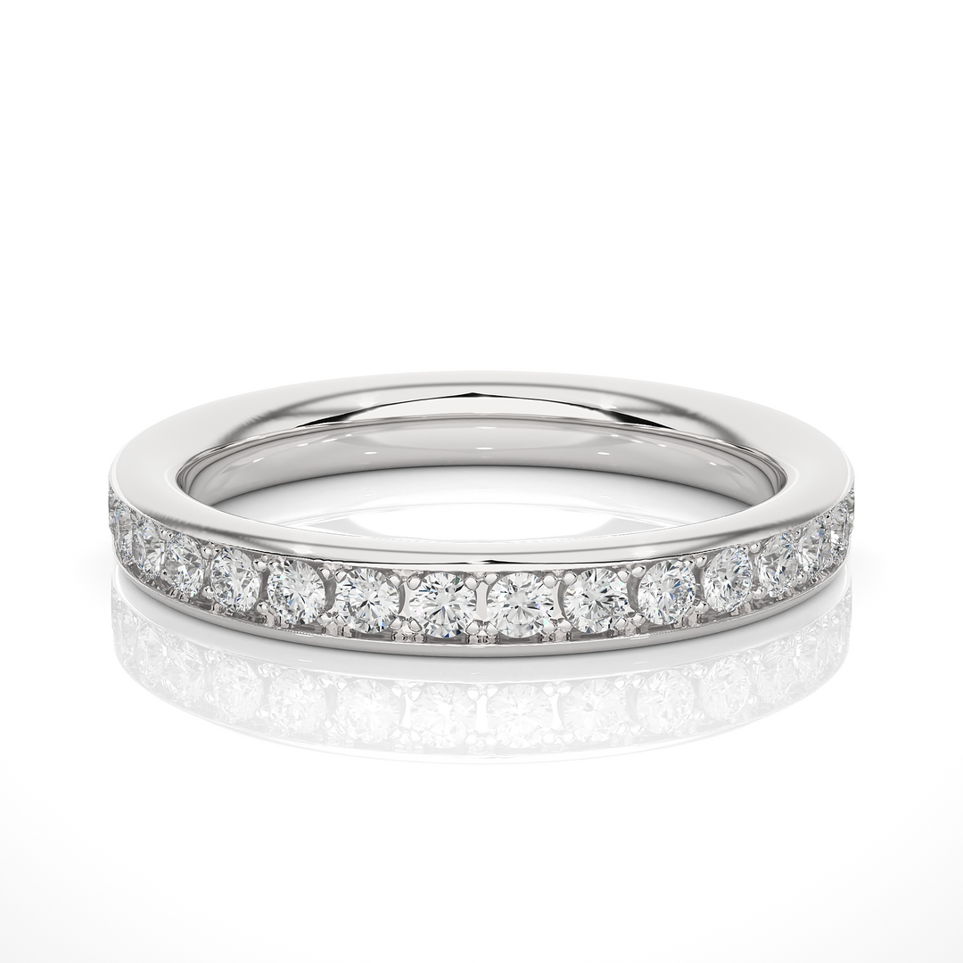 0.5 Ct Moissanite Bead Bright Setting Wedding Band In Silver