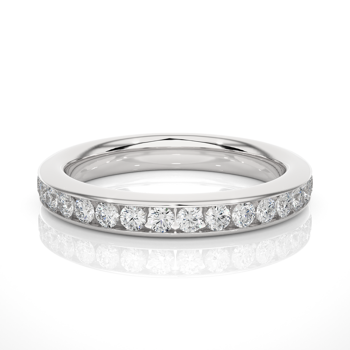 1 carat round shape moissanite wedding band in white gold for women