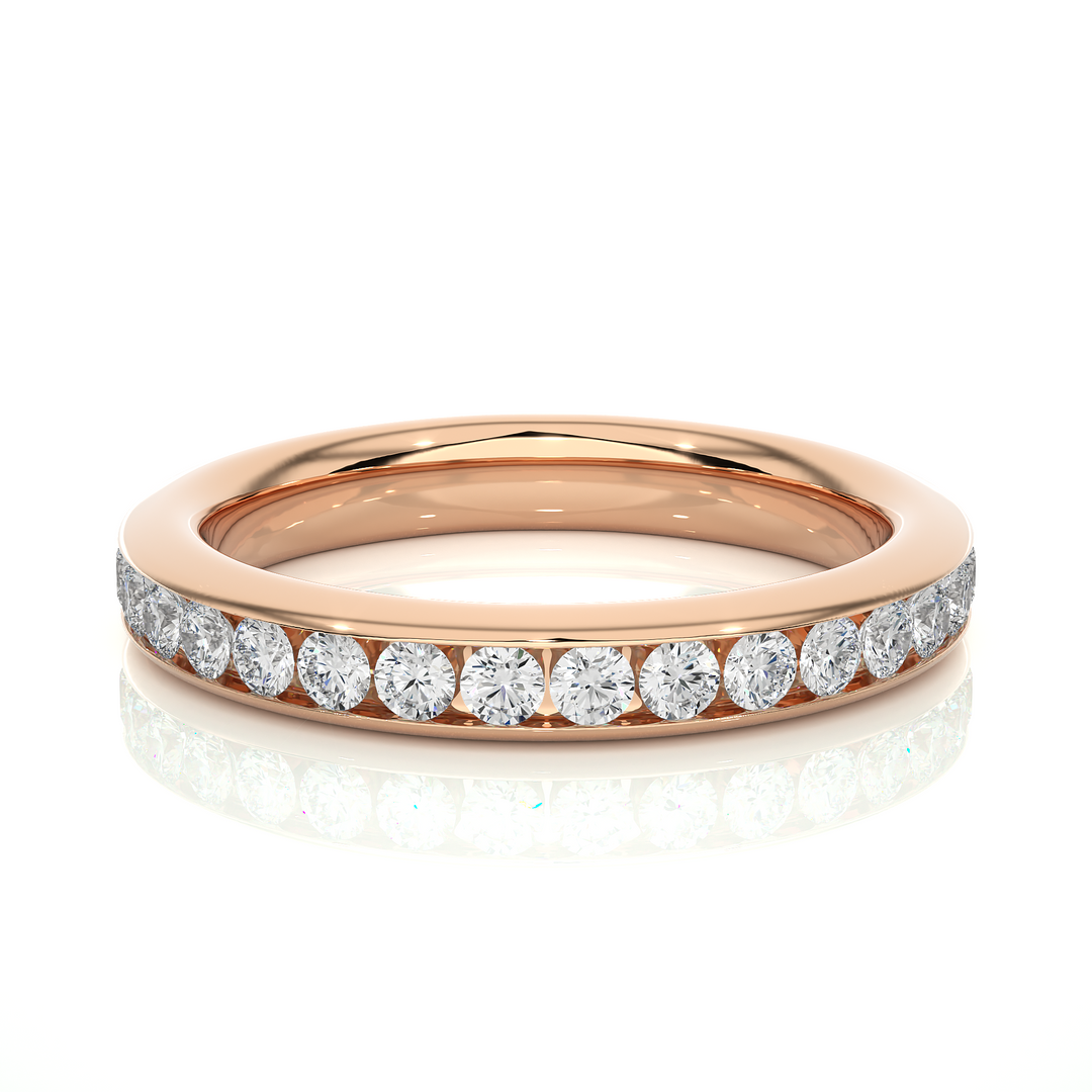 1 Carat Round Shape Moissanite Wedding Band In Yellow Gold For Women
