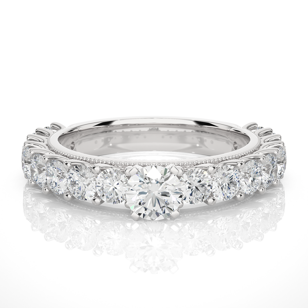 3 Carat Round Moissanite Engagement Ring With Beads In Yellow Gold