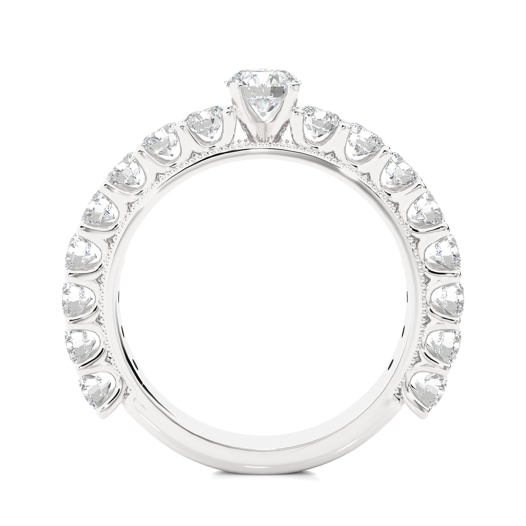 Moissanite Round Stone with Beads Engagement Ring white gold