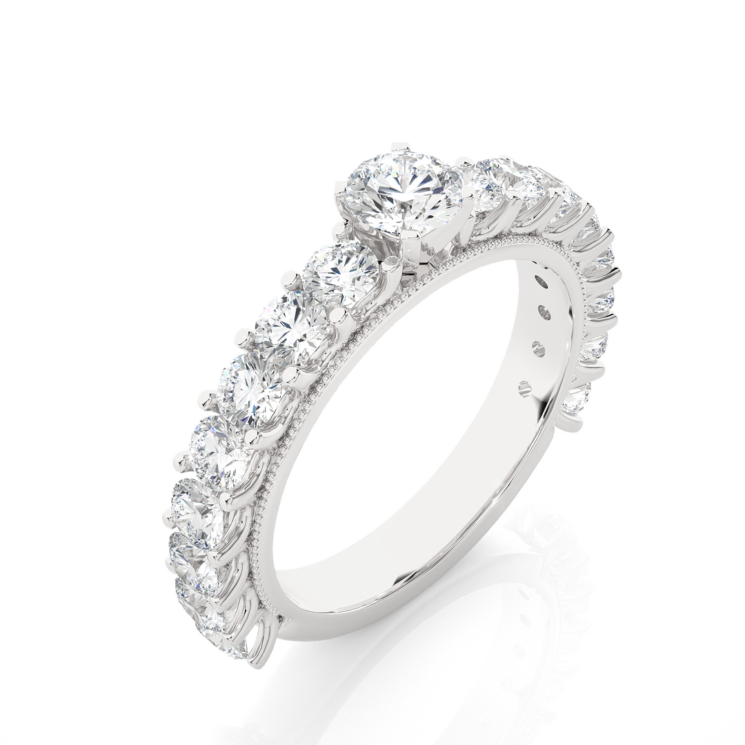 Moissanite Round Stone with Beads Engagement Ring white gold