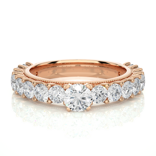 Moissanite Round Stone with Beads Engagement Ring rose gold