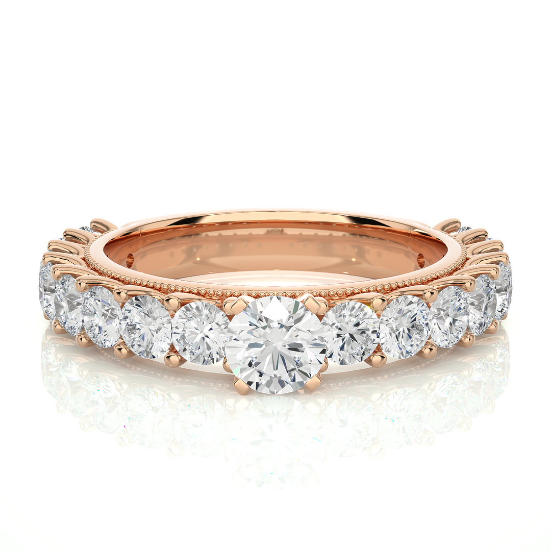 3 Carat Round Moissanite Engagement Ring With Beads In Yellow Gold