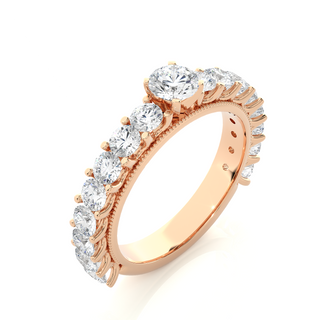 Moissanite Round Stone with Beads Engagement Ring rose gold