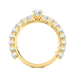 Moissanite Round Stone with Beads Engagement Ring yellow gold