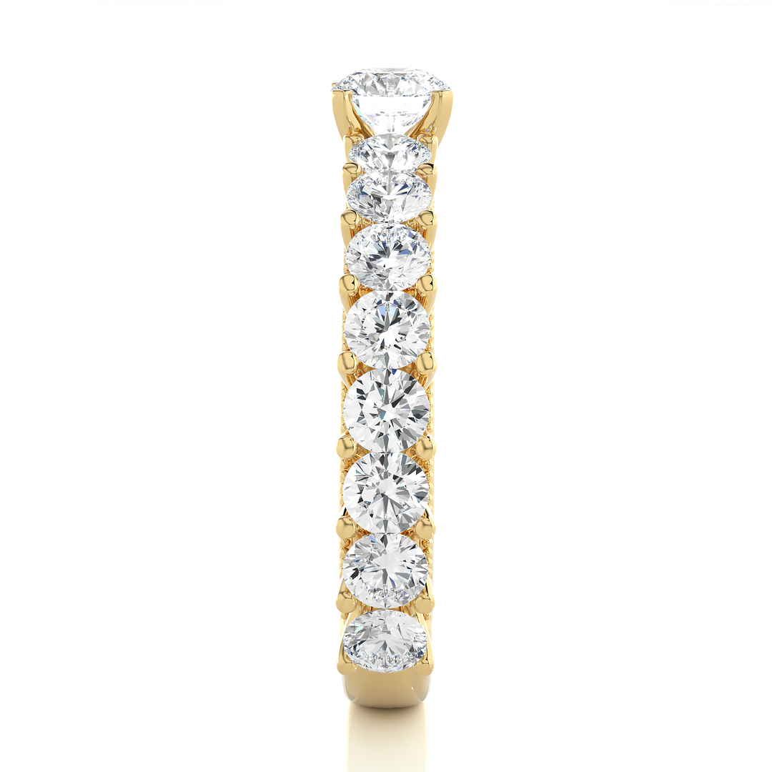 3 Carat Round Moissanite Engagement Ring With Beads In Yellow Gold
