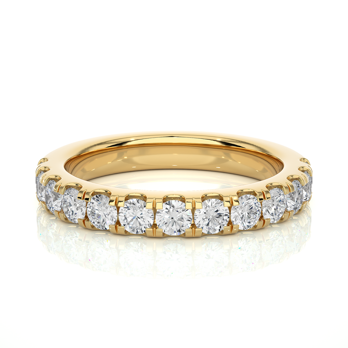 Moissanite round stone with v split setting ring yellow gold