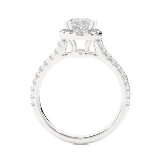 Oval Shape with Accents Moissanite Engagement Ring silver