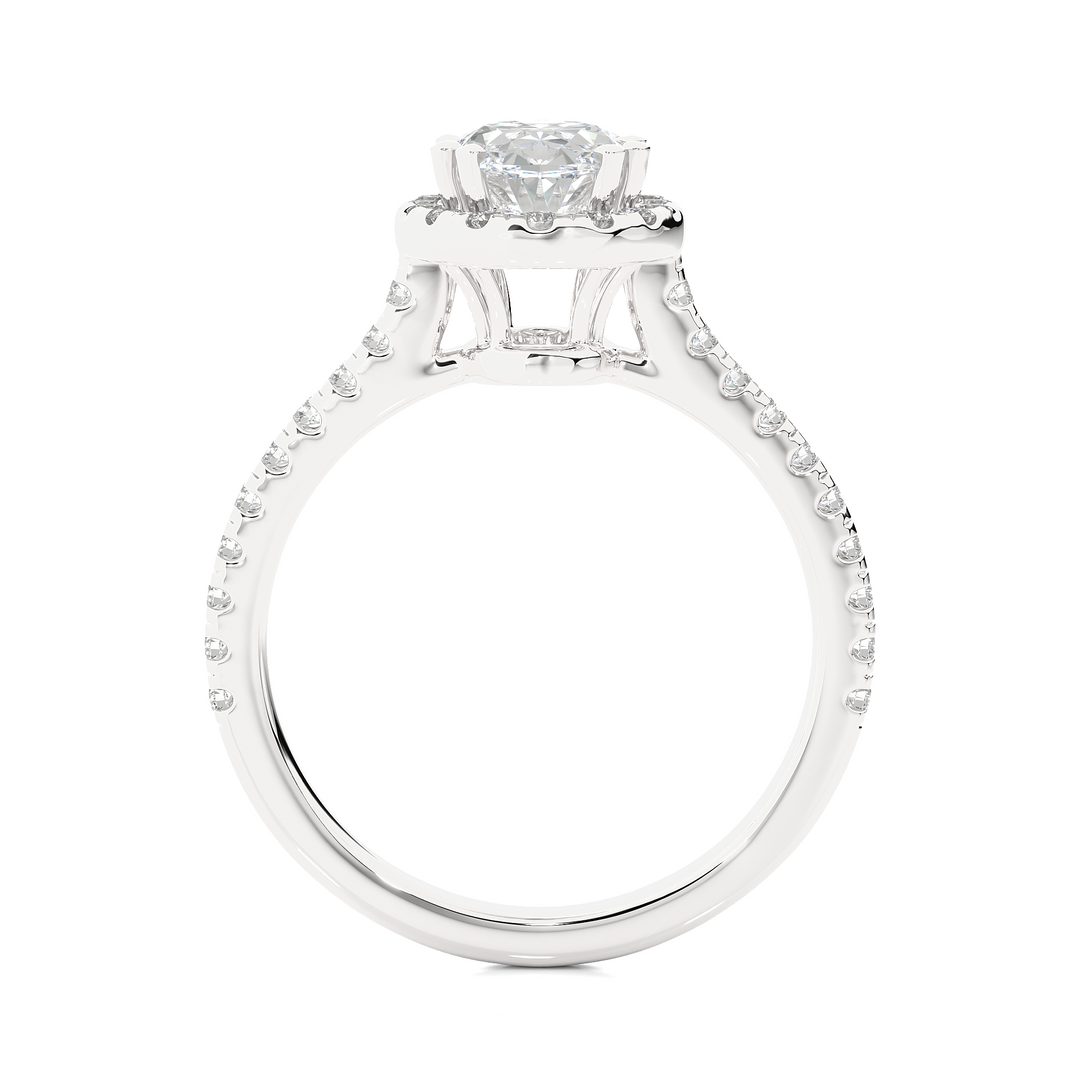 Oval Shape with Accents Moissanite Engagement Ring silver