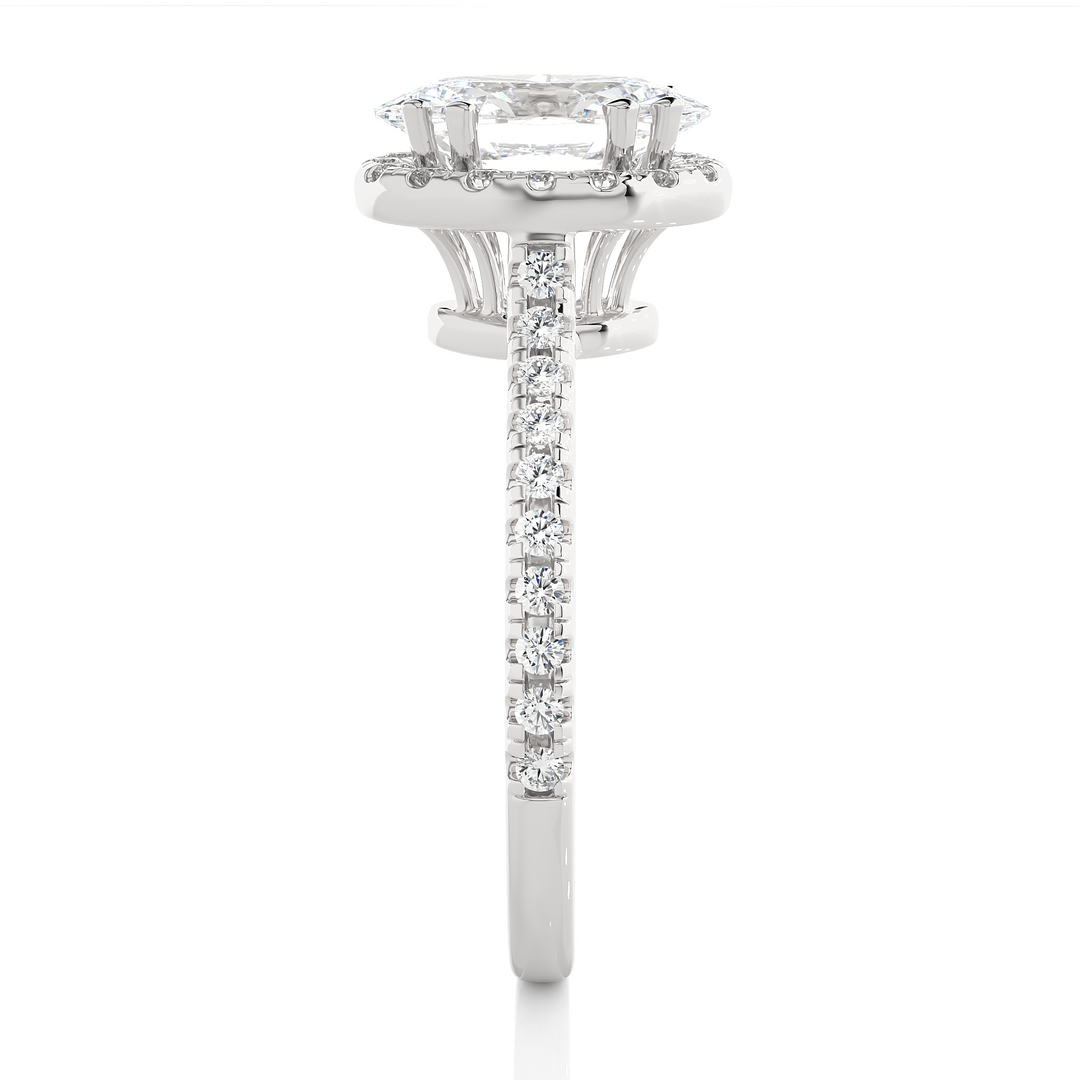 Oval Shape with Accents Moissanite Engagement Ring silver