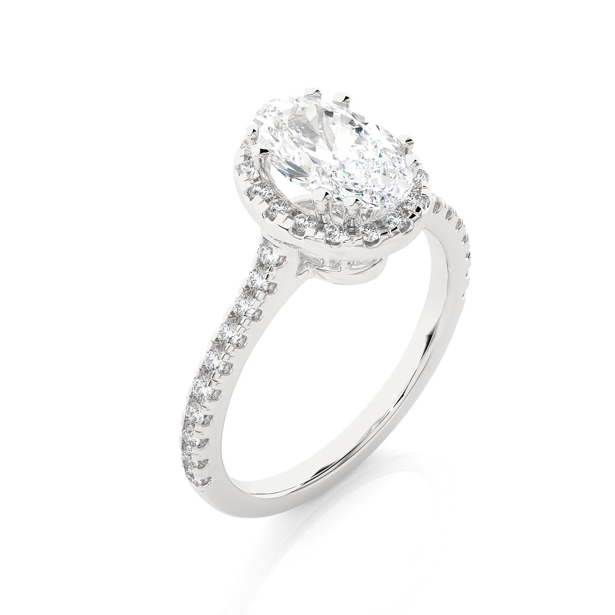 Oval shape with accents moissanite engagement ring white gold
