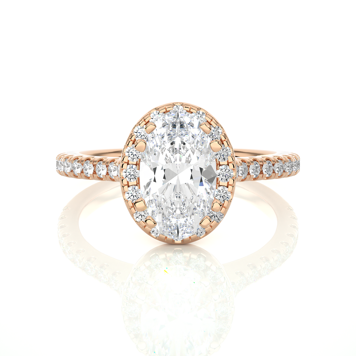 Oval shape with accents moissanite engagement ring rose gold