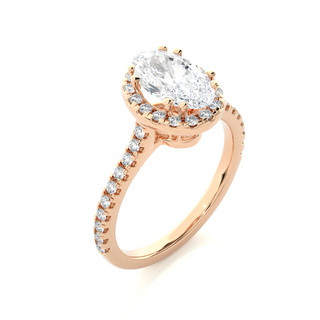Oval Shape with Accents Moissanite Engagement Ring rose gold