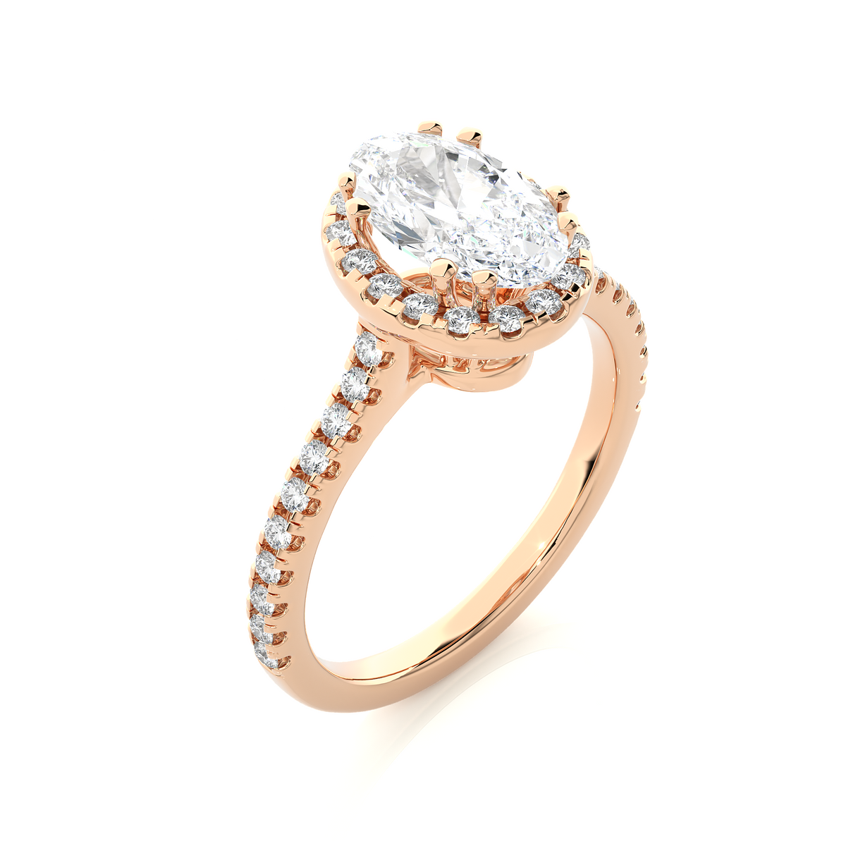 Oval shape with accents moissanite engagement ring rose gold