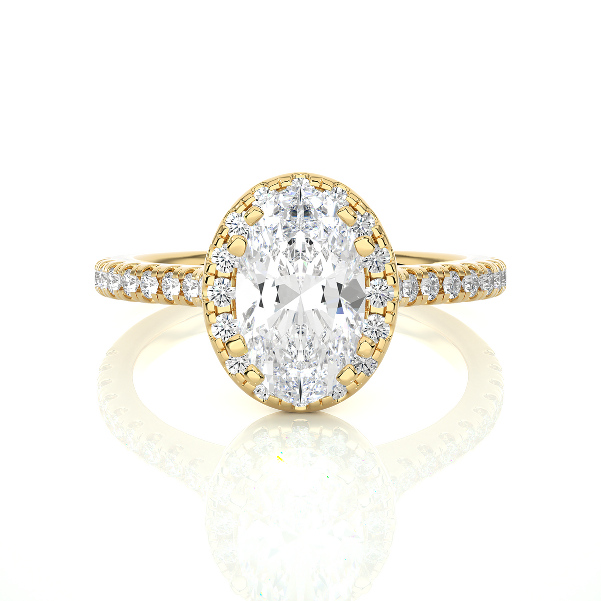 Oval shape with accents moissanite engagement ring yellow gold
