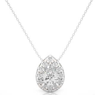 1.5 Ct Pear Shaped Halo Moissanite Pendant in White Gold
