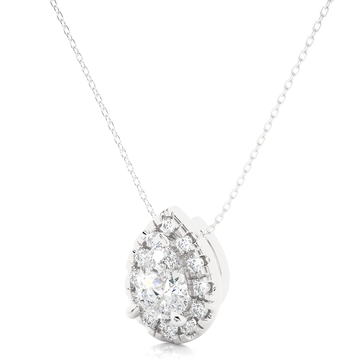 Pear shaped halo moissnaite pendant white gold