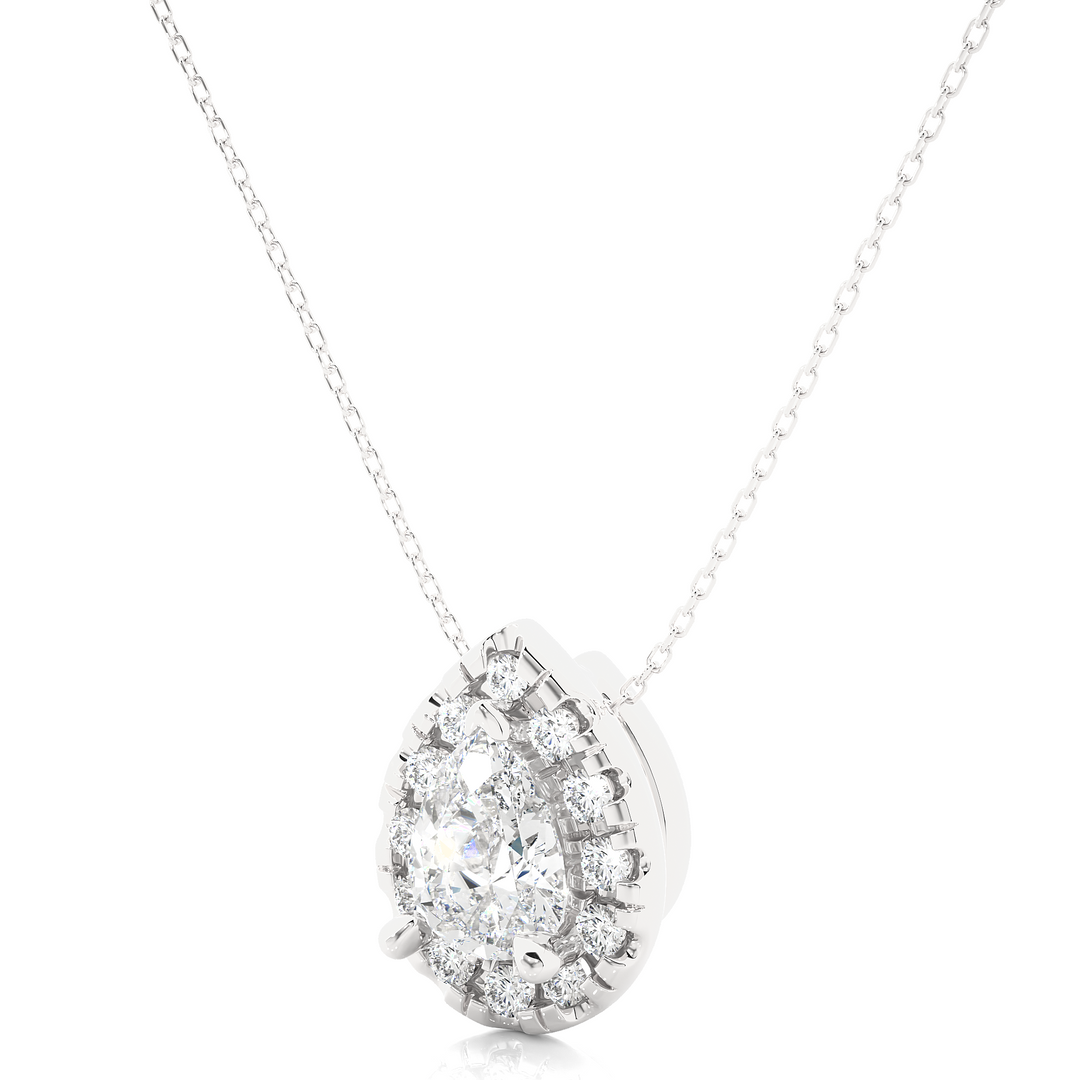 Pear Shaped Halo Moissnaite Pendant silver