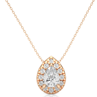 Pear Shaped Halo Moissnaite Pendant rose gold