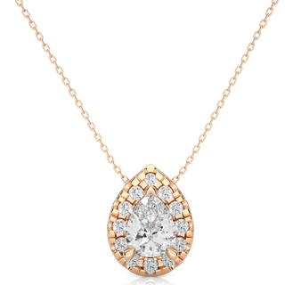 1.5 Ct Pear Shaped Halo Moissanite Pendant in Yellow Gold