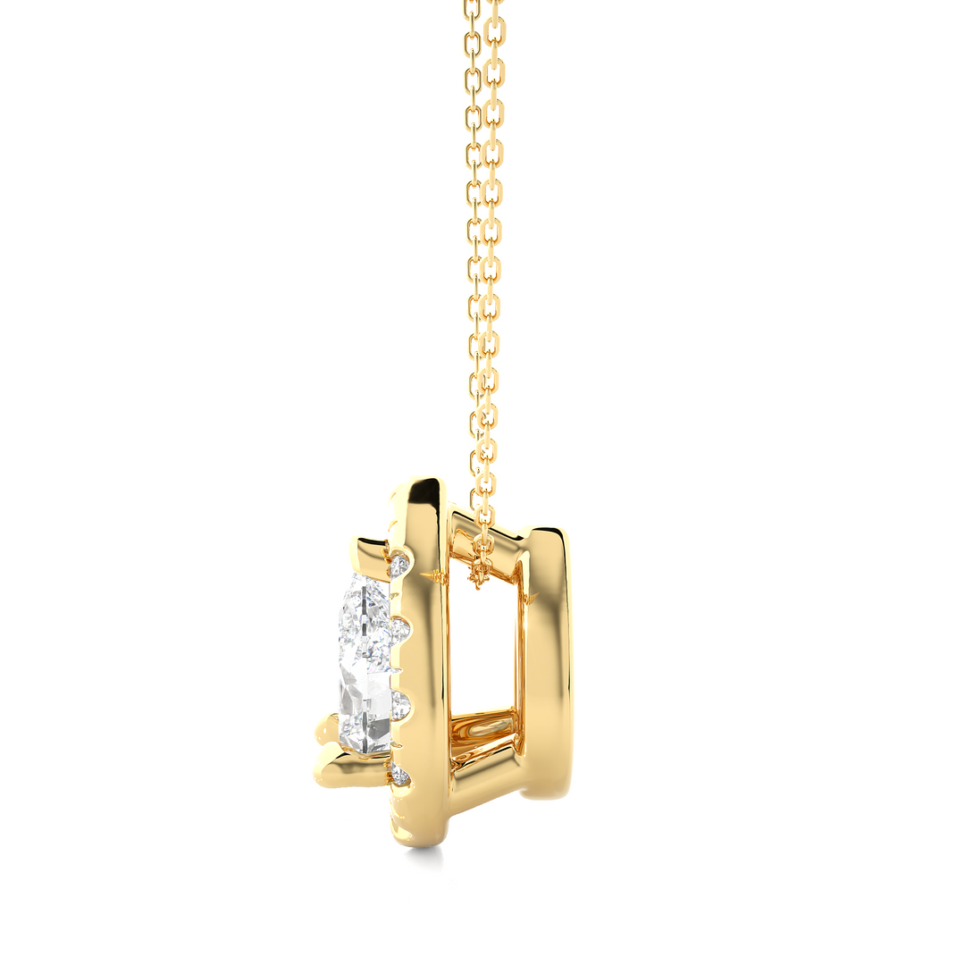 Pear Shaped Halo Moissnaite Pendant yellow gold