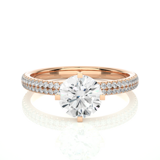 Peg head Four prong moissanite ring with accents rose gold