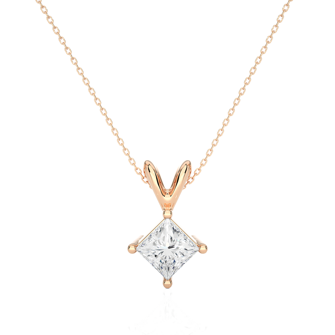 0.5 Carat Princess Shaped Moissanite Solitaire Pendant in Yellow Gold