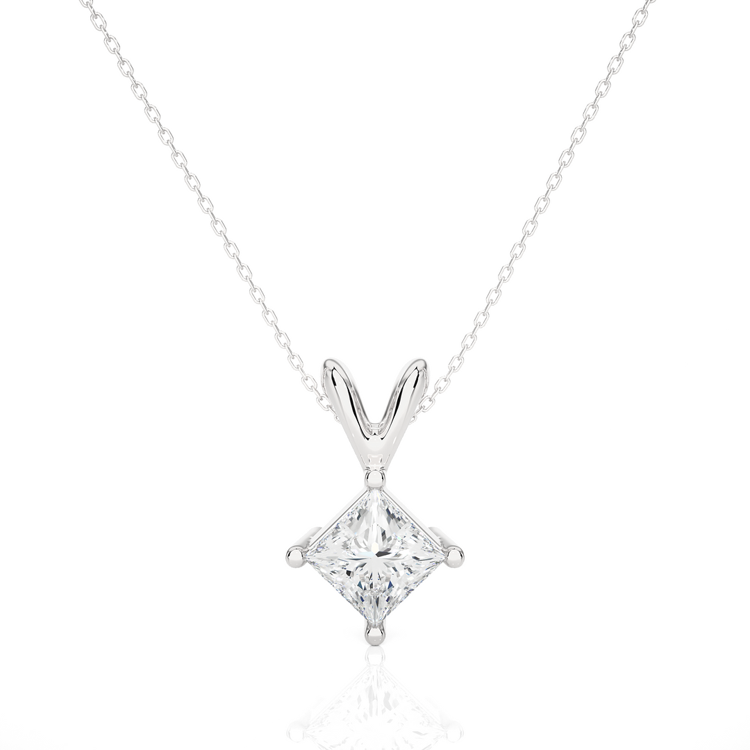 0.5 Carat Princess Shaped Moissanite Solitaire Pendant in Yellow Gold