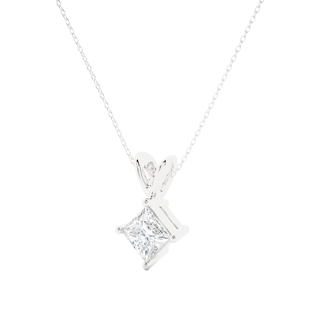 0.5 Carat Princess Cut Moissanite Solitaire Pendant in White Gold