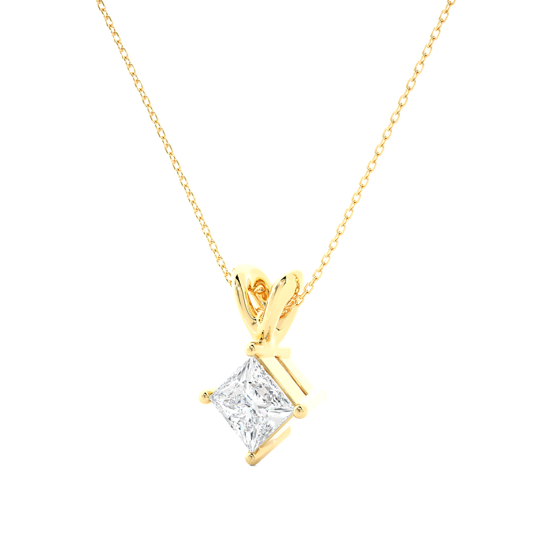 0.5 Carat Princess Shaped Moissanite Solitaire Pendant in Yellow Gold
