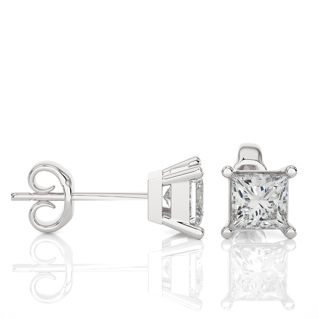 1 Ct Princess Cut Moissanite Solitaire Stud Earrings In Silver