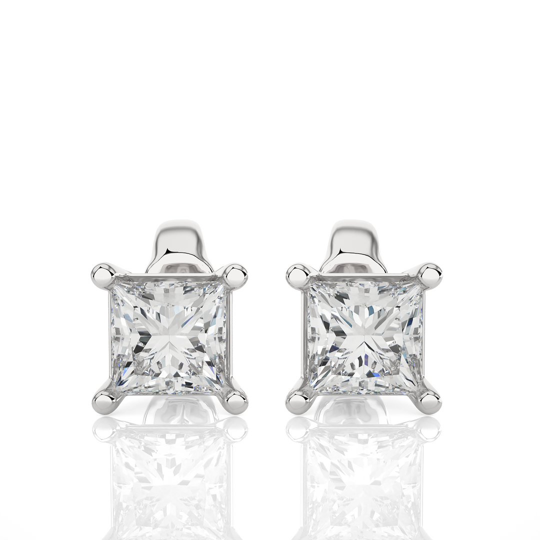 Princess Cut Soliatire Moissanite Earrings white gold