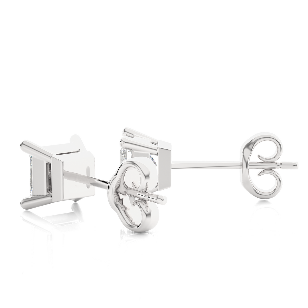 1 Ct Princess Cut Moissanite Solitaire Stud Earrings In Silver