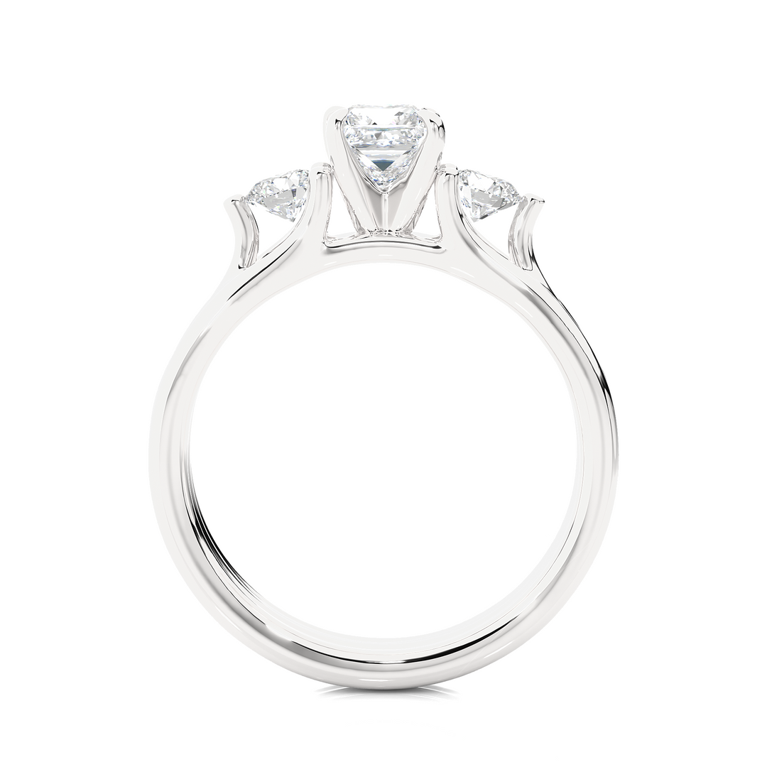 Princess and Round Stone Moissanite Ring white gold