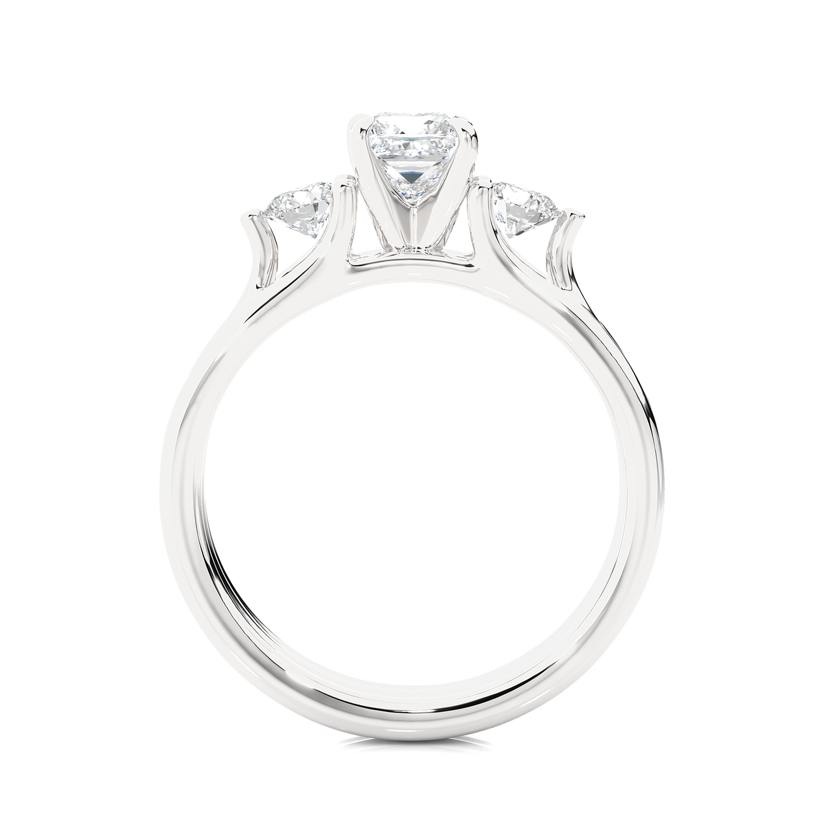 Princess and round stone moissanite ring white gold