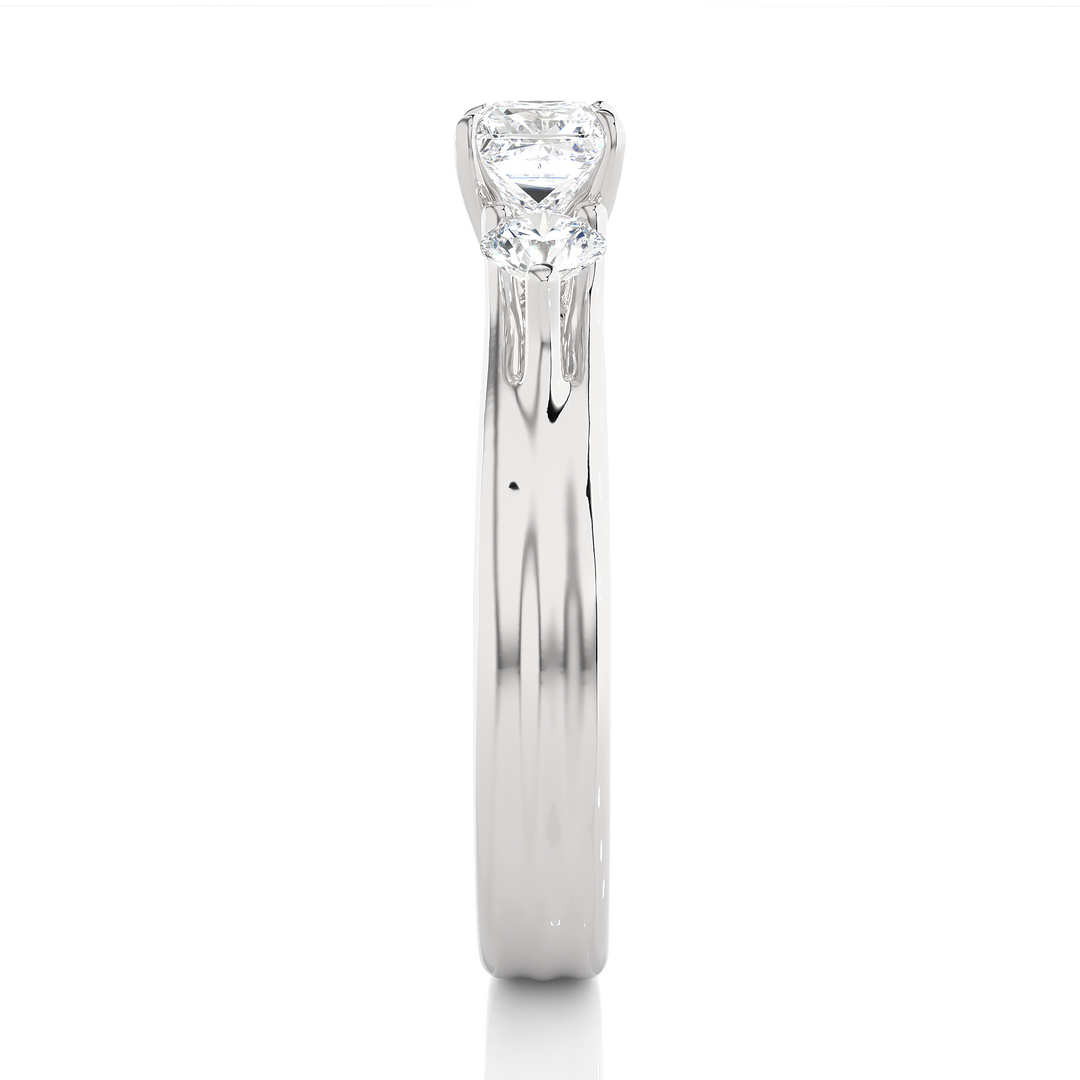 Princess and Round Stone Moissanite Ring white gold