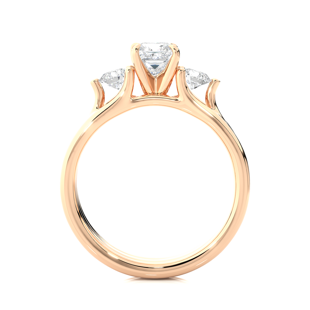 Princess and Round Stone Moissanite Ring rose gold