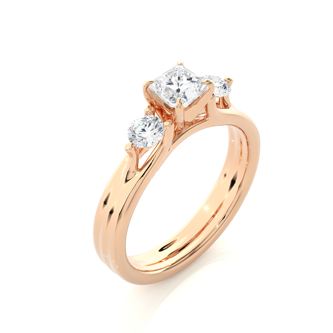 Princess and Round Stone Moissanite Ring rose gold