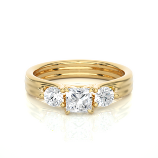 Princess and Round Stone Moissanite Ring yellow gold
