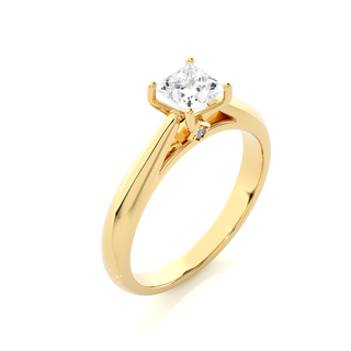 1 Ct Bridge Setting Princess Cut Moissanite Engagement Ring in Yellow Gold