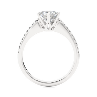 Round Cut Stone with Six Prong Moissanite Ring silver