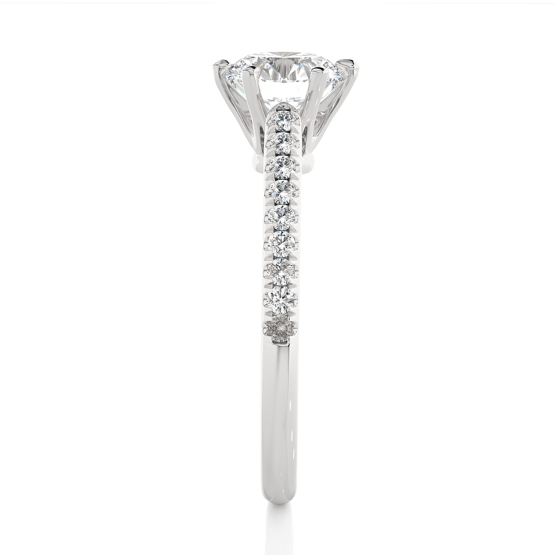 Round Cut Stone with Six Prong Moissanite Ring white gold