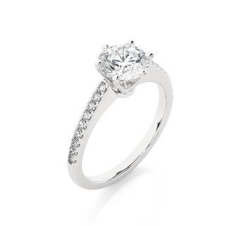 Round Cut Stone with Six Prong Moissanite Ring white gold