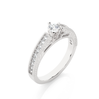 Round Cut with Beads Accent Moissanite Ring white gold