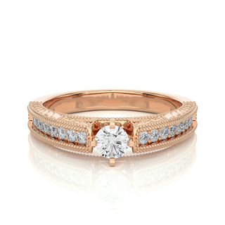 Round Cut with Beads Accent Moissanite Ring rose gold