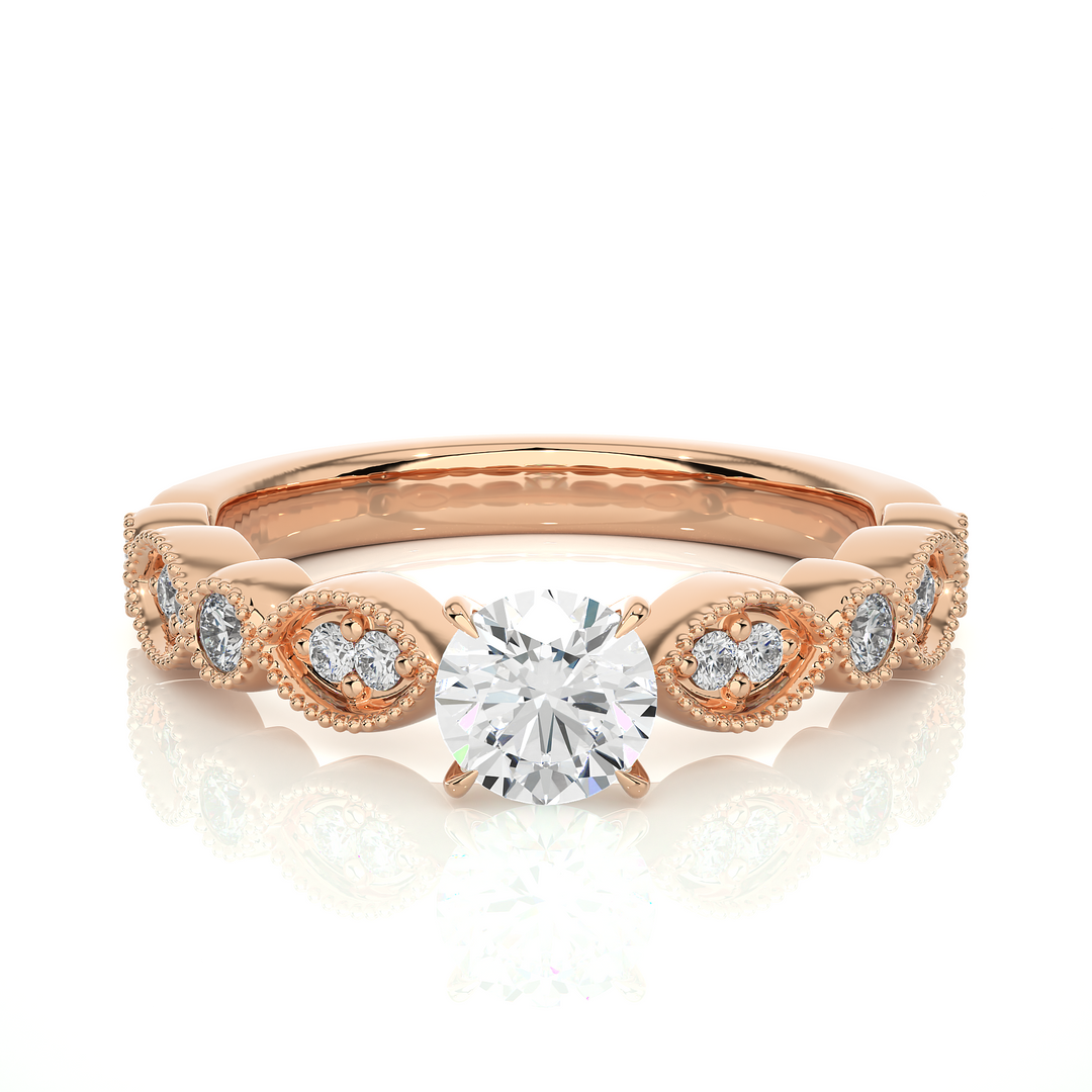 2 Carat Round Moissanite Beads Setting Wedding Ring In White Gold