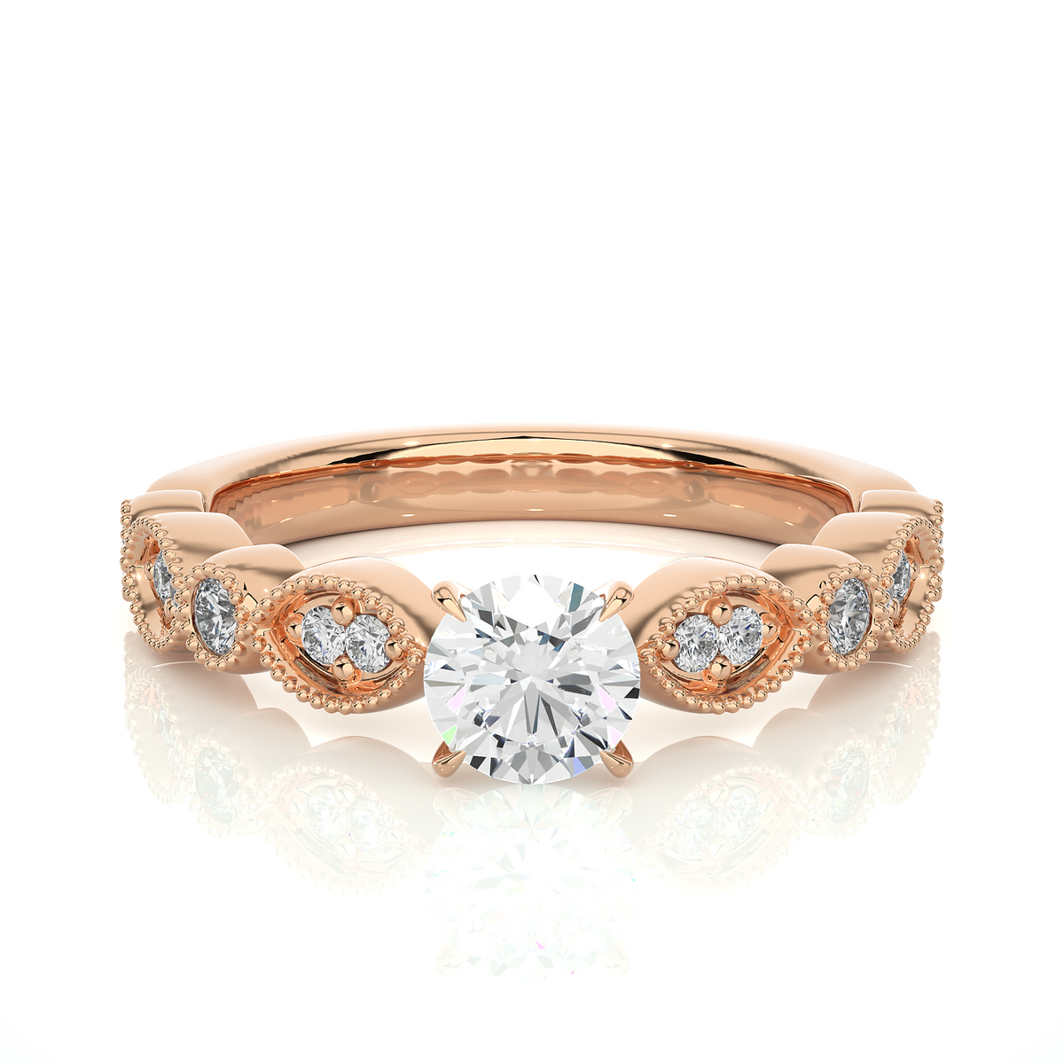 2 carat round moissanite beads setting wedding ring in white gold