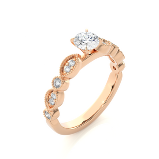 2ct Round Stone Beads Setting Moissanite Ring in Rose Gold